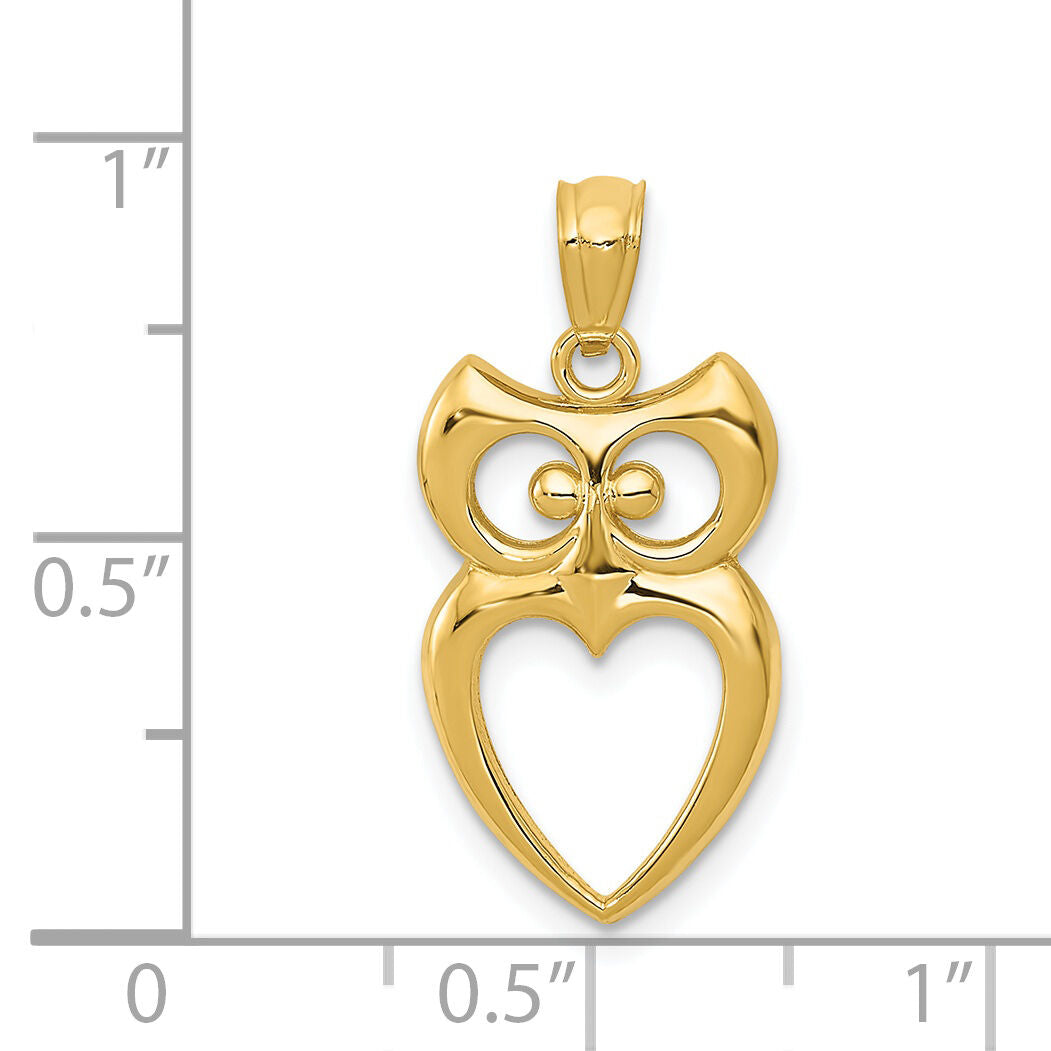 14k Gold Polished Cut-out Owl Pendant-YC1241