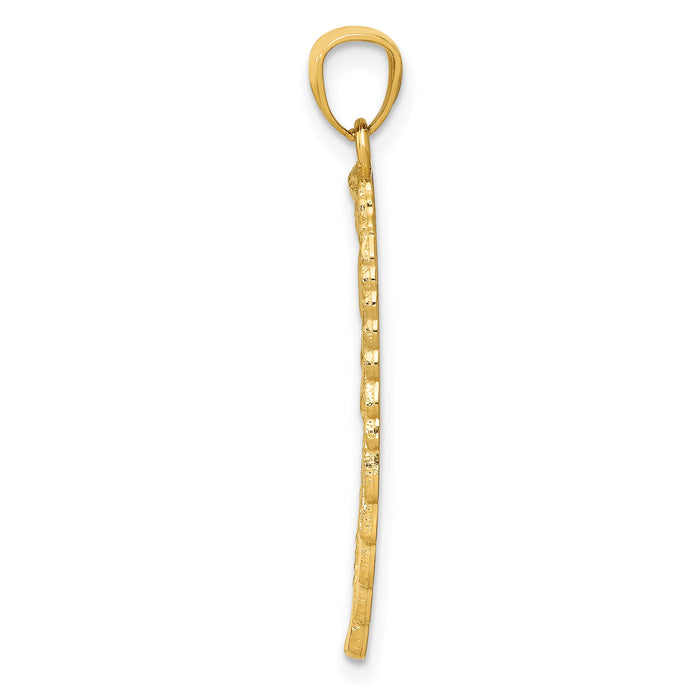 14K Gold Polished and Textured Angel Wing Pendant-YC1243