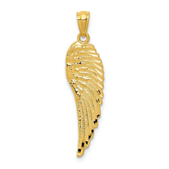 14K Gold Polished and Textured Angel Wing Pendant-YC1243