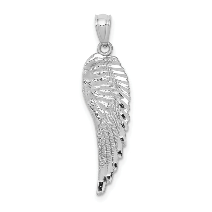 14K White Gold Polished and Textured Angel Wing Pendant-YC1244