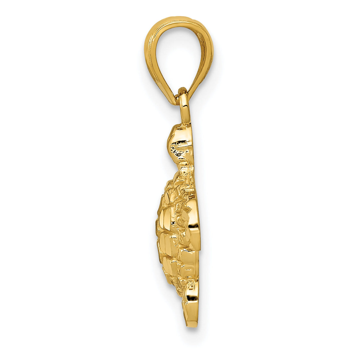 14K Gold Polished and Textured Diamond-cut Turtle Pendant-YC1246