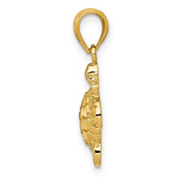 14K Gold Polished and Textured Diamond-cut Turtle Pendant-YC1246