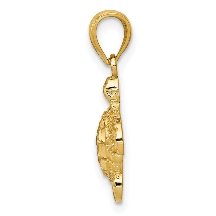14K Gold Polished and Textured Diamond-cut Turtle Pendant-YC1246