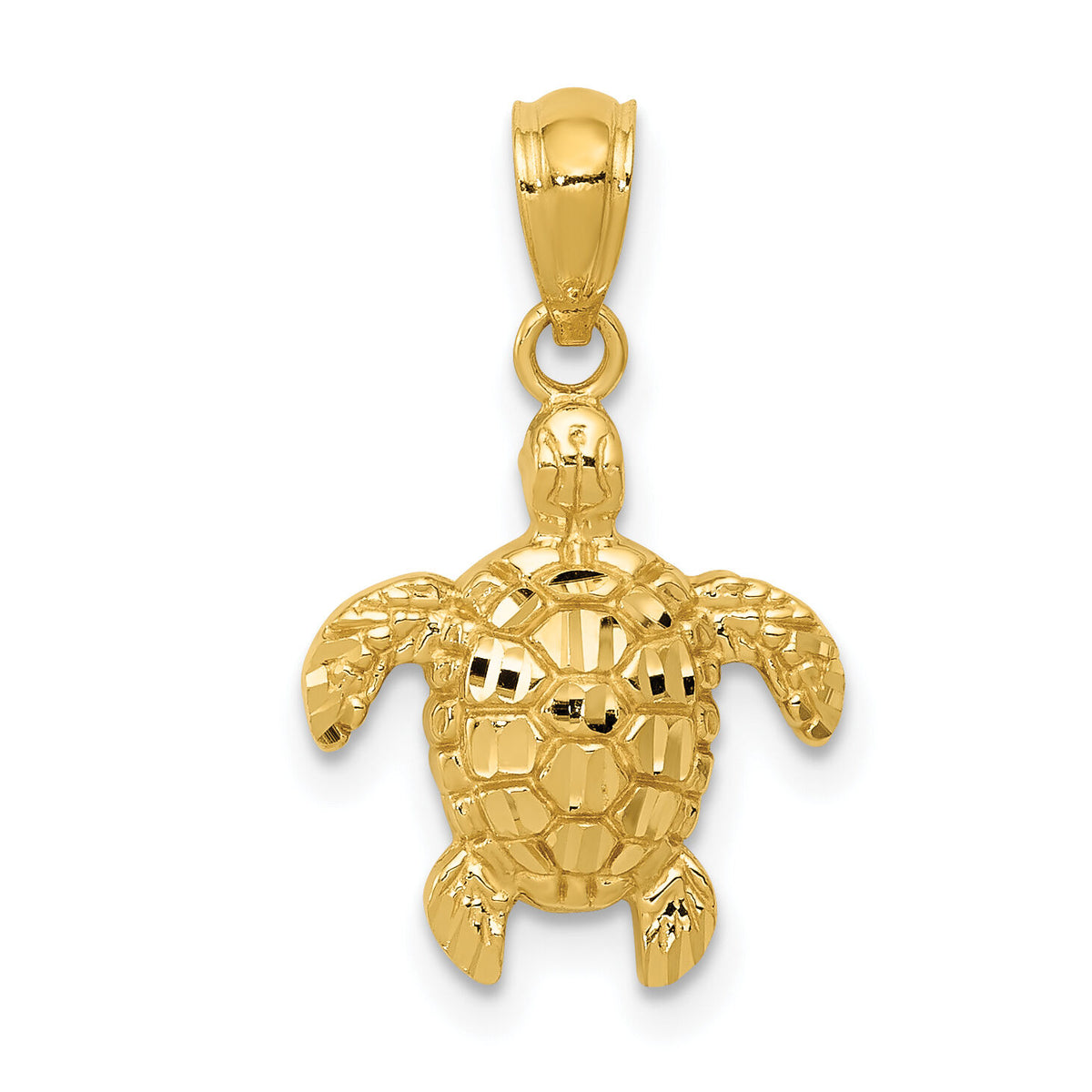 14K Gold Polished and Textured Diamond-cut Turtle Pendant-YC1246