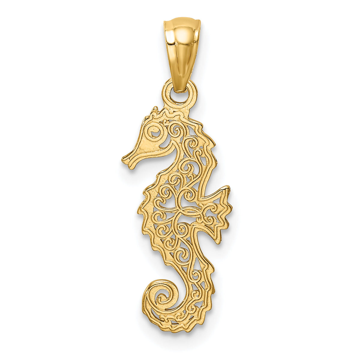 14k Gold Polished Filigree Seahorse Pendant-YC1247