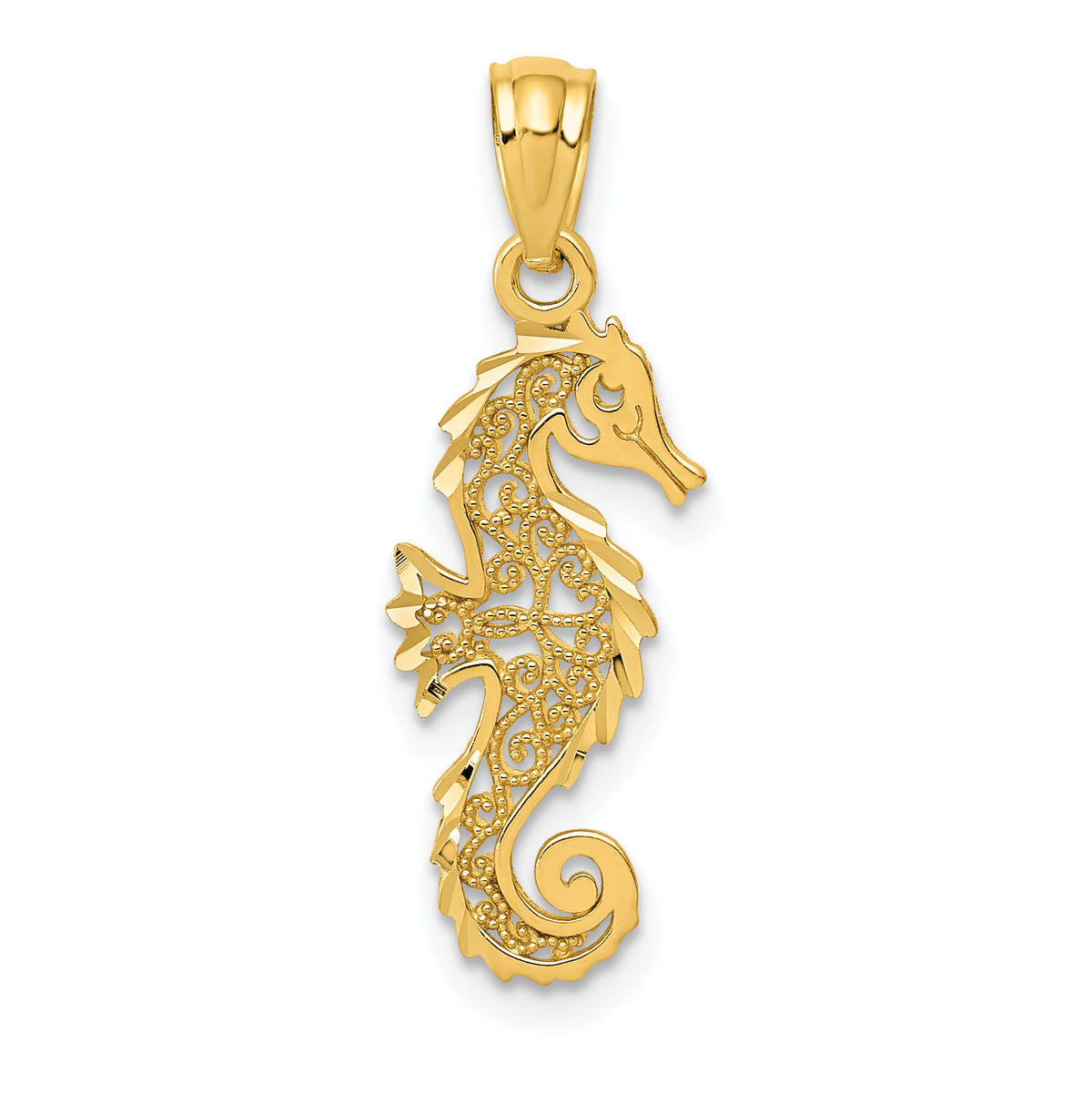 14k Gold Polished Filigree Seahorse Pendant-YC1247