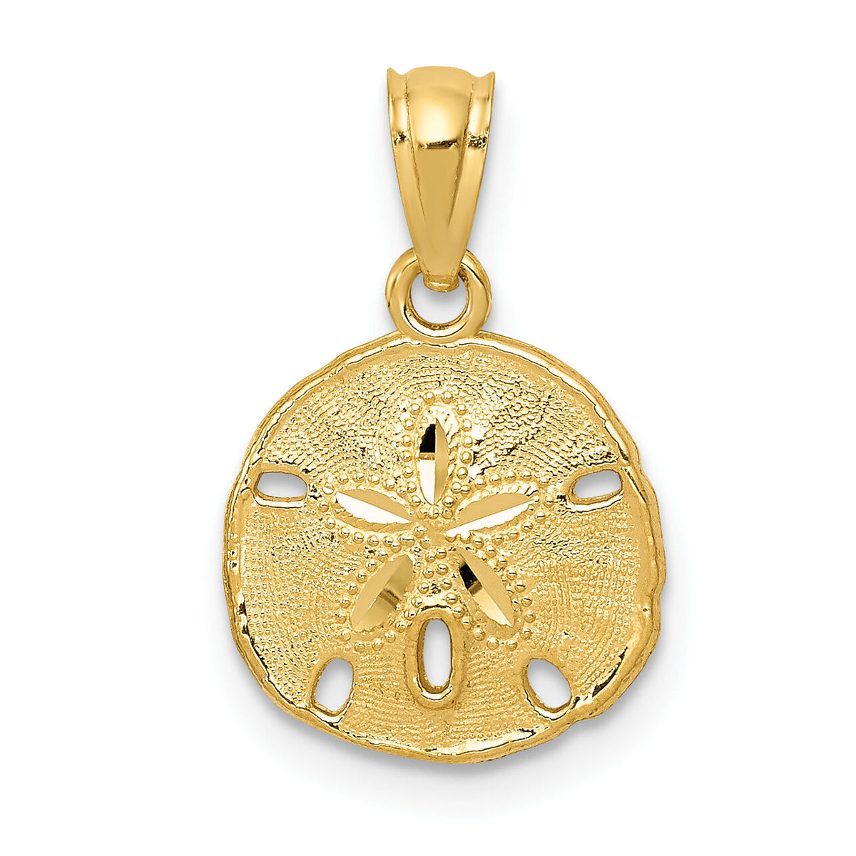 14K Gold Polished and Textured Sand Dollar Pendant-YC1252