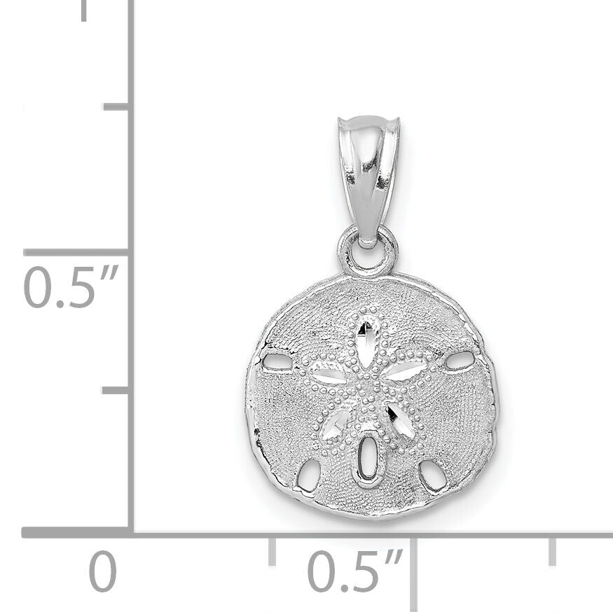 14K White Gold Polished and Textured Sand Dollar Pendant-YC1253