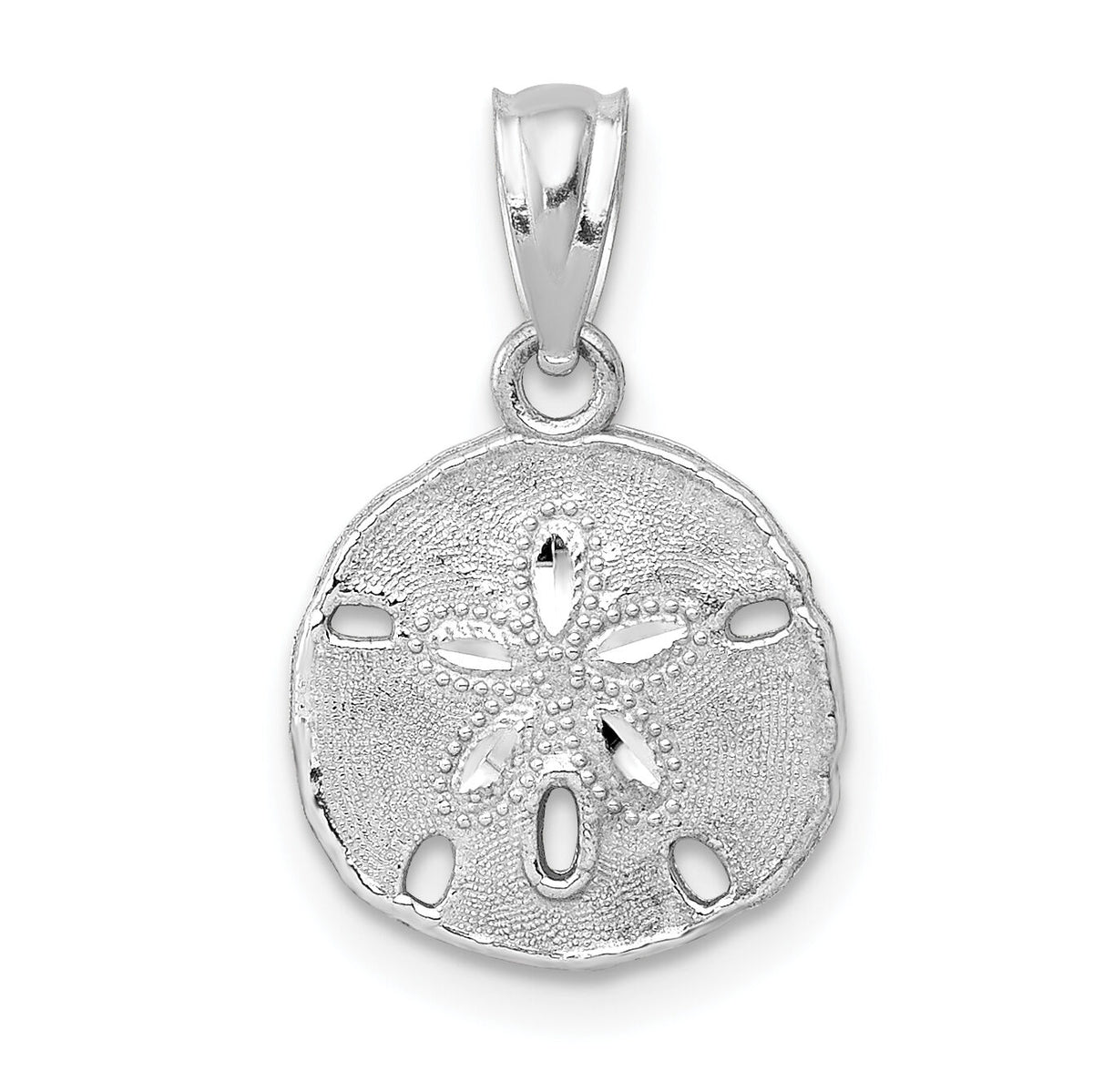 14K White Gold Polished and Textured Sand Dollar Pendant-YC1253