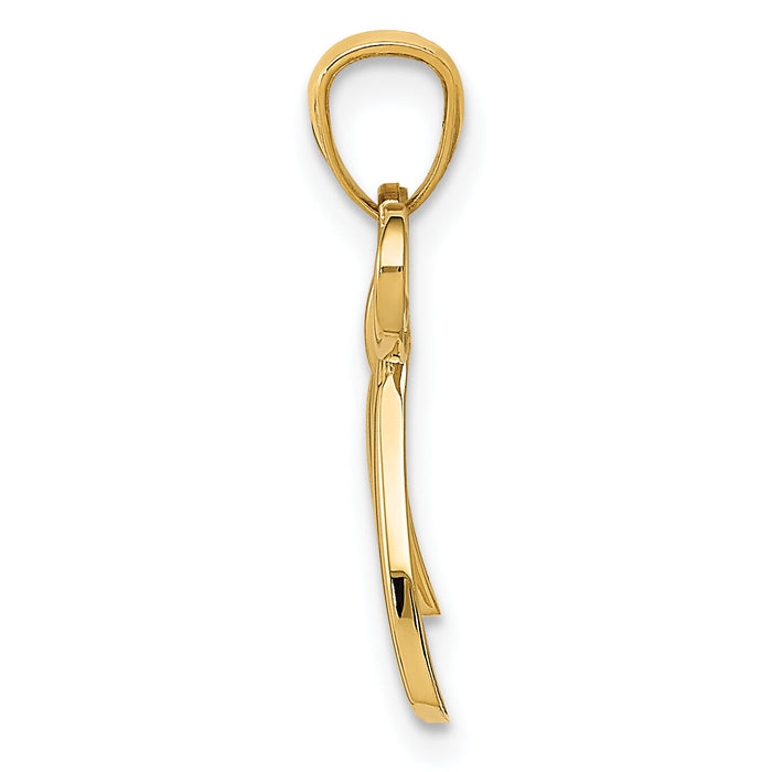 14k Gold Polished Small Ribbon Bow Pendant-YC1258