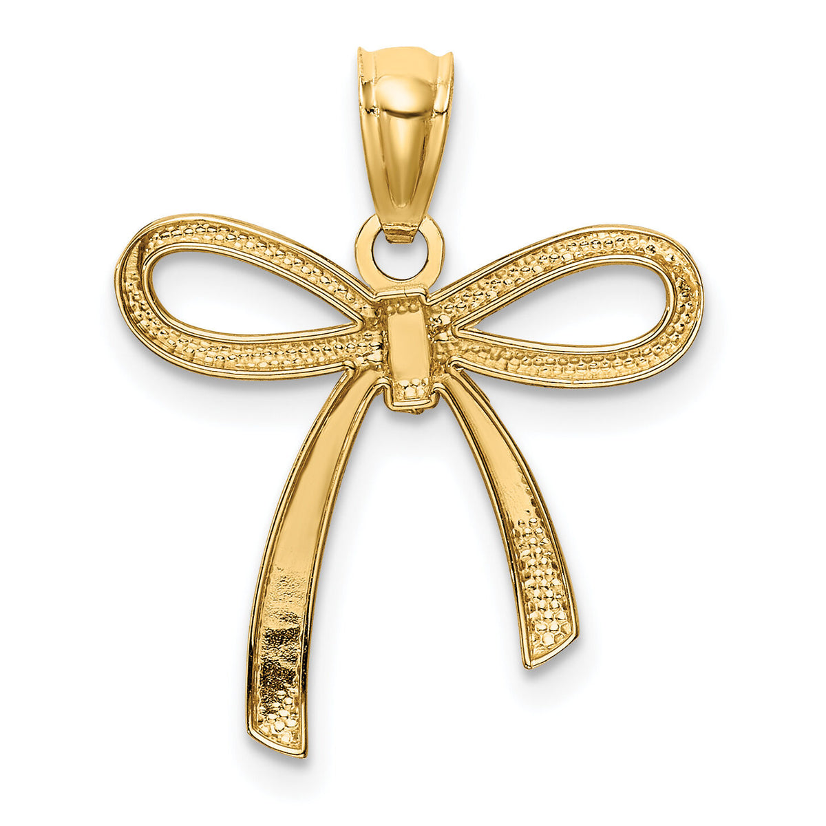 14k Gold Polished Small Ribbon Bow Pendant-YC1258