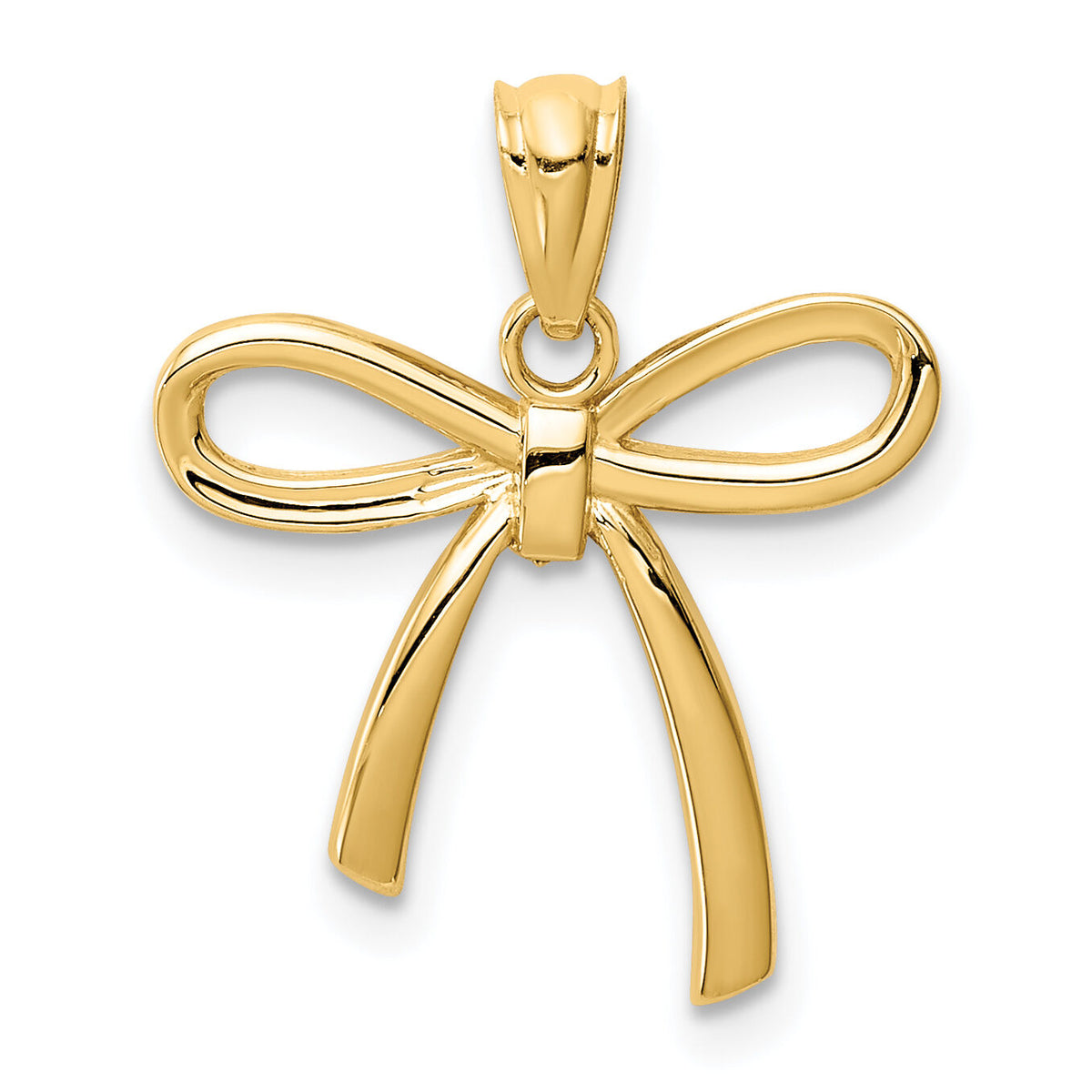 14k Gold Polished Small Ribbon Bow Pendant-YC1258