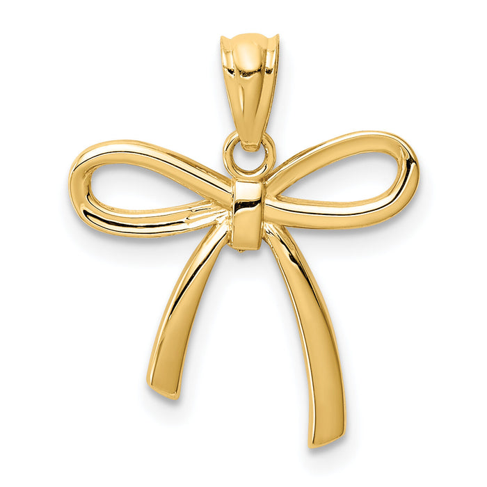 14k Gold Polished Small Ribbon Bow Pendant-YC1258
