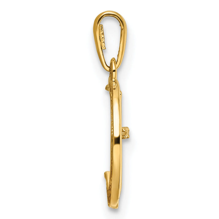 14k Childrens CZ Cat and Moon Pendant-YC1285