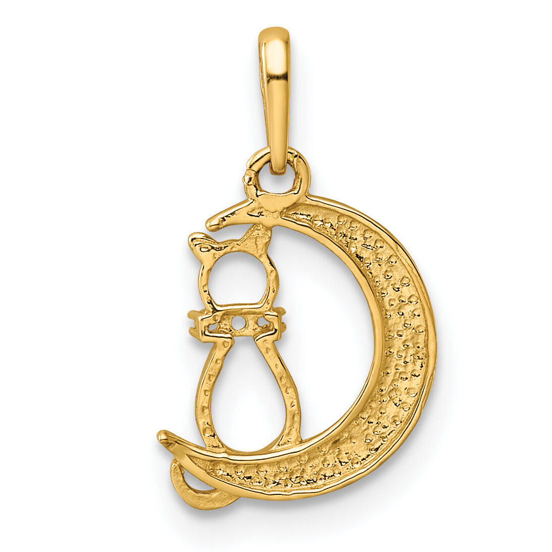 14k Childrens CZ Cat and Moon Pendant-YC1285