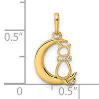 14k Childrens CZ Cat and Moon Pendant-YC1285