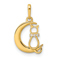 14k Childrens CZ Cat and Moon Pendant-YC1285