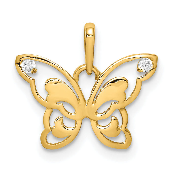 14k Polished CZ Butterfly Pendant-YC1304