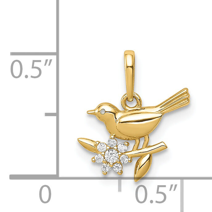14K Bird on a Branch CZ Pendant-YC1317