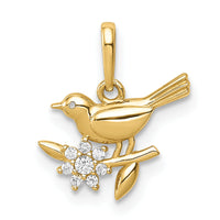 14K Bird on a Branch CZ Pendant-YC1317