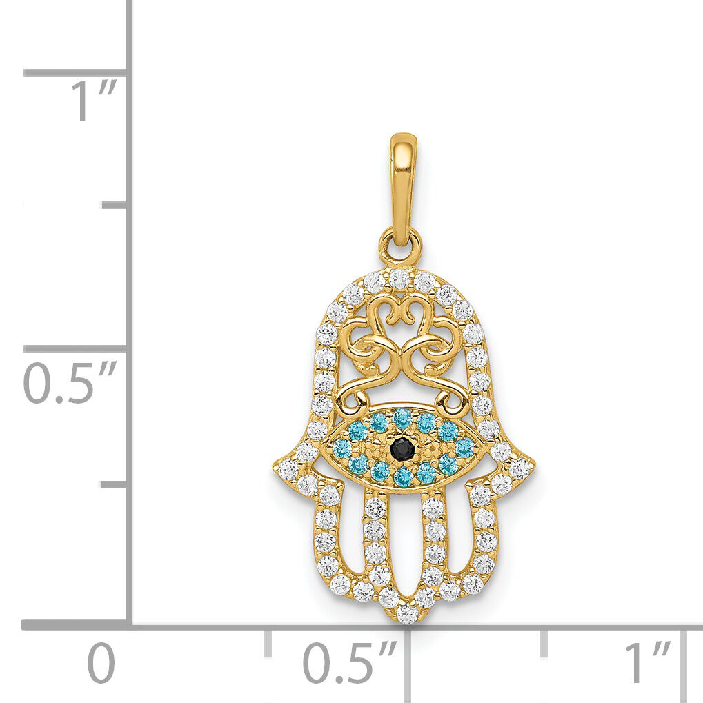 14K Multi-colored CZ Hamsa Pendant-YC1324