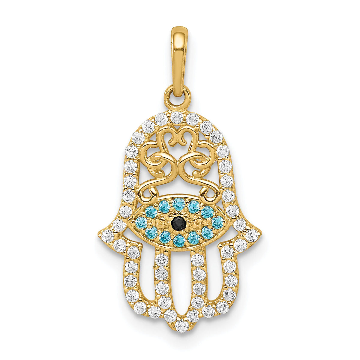 14K Multi-colored CZ Hamsa Pendant-YC1324