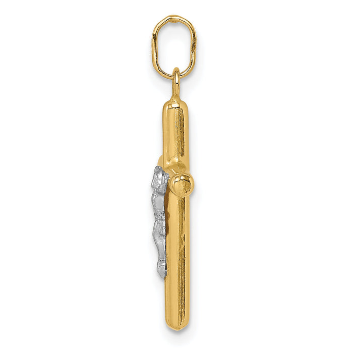 14k with White Rhodium Polished Hollow Crucifix Charm-YC1350