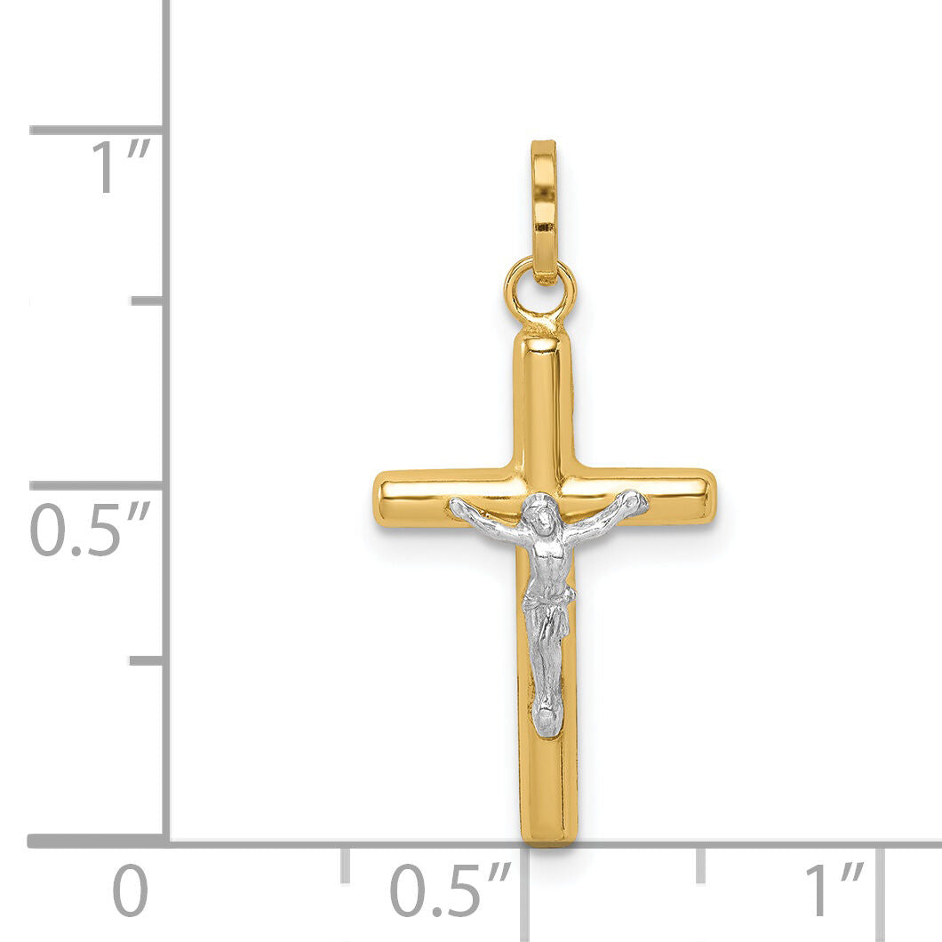14k with White Rhodium Polished Hollow Crucifix Charm-YC1350