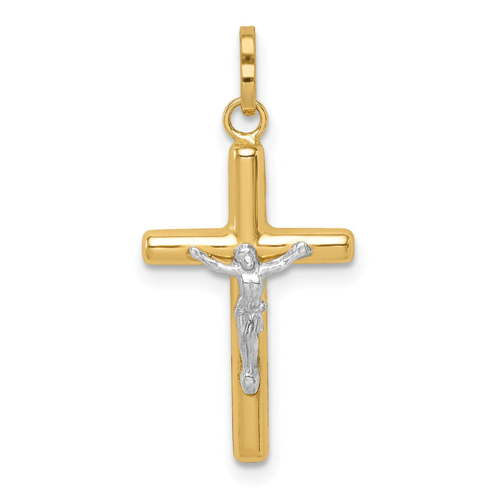 14k with White Rhodium Polished Hollow Crucifix Charm-YC1350
