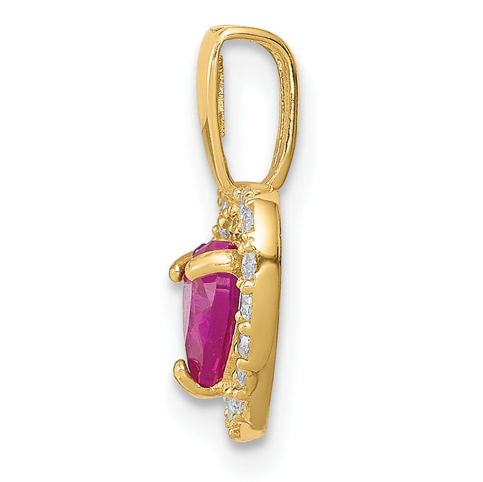 14K Polished Red and Clear CZ Heart Pendant-YC1358