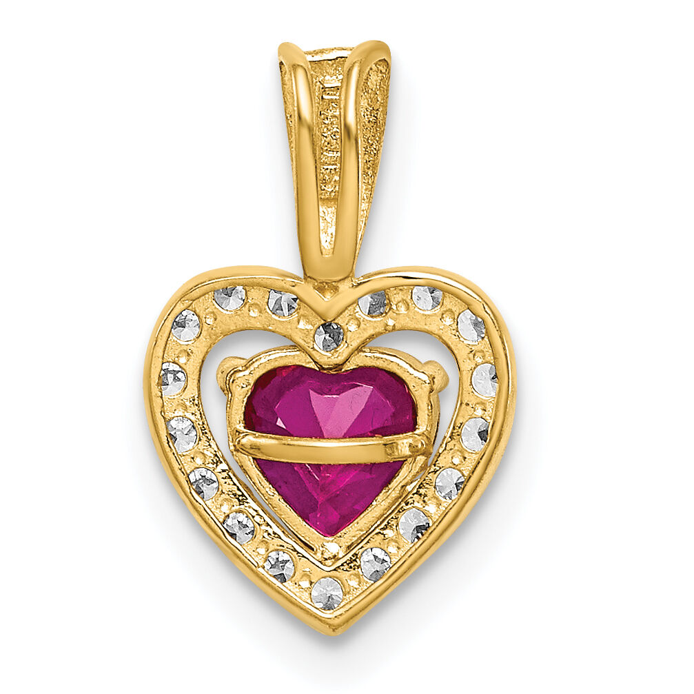 14K Polished Red and Clear CZ Heart Pendant-YC1358