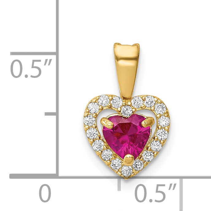 14K Polished Red and Clear CZ Heart Pendant-YC1358
