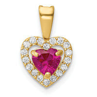 14K Polished Red and Clear CZ Heart Pendant-YC1358
