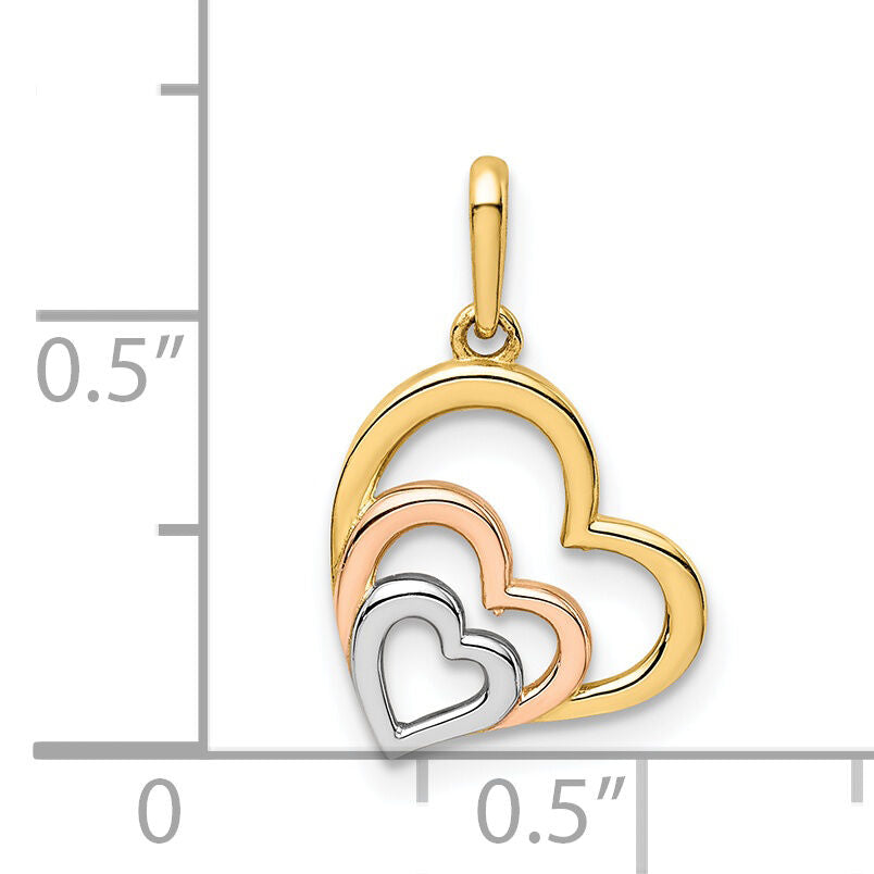 14K w/Rose and White Rhodium Polished 3 Hearts Pendant-YC1359