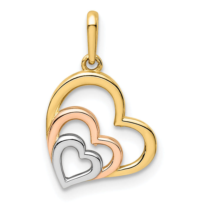14K w/Rose and White Rhodium Polished 3 Hearts Pendant-YC1359