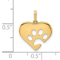 14K Polished Heart w/Paw Print Pendant-YC1361