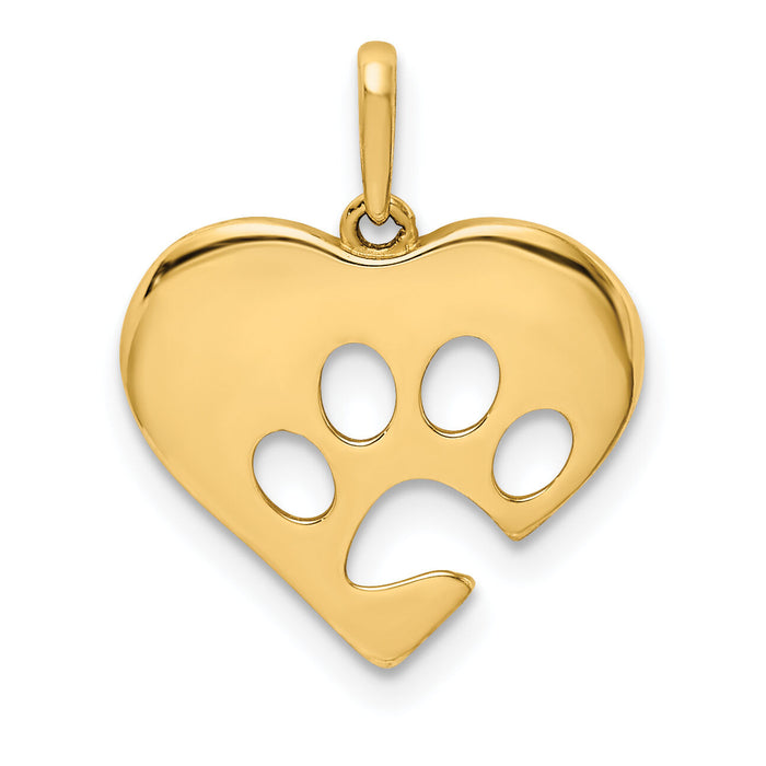 14K Polished Heart w/Paw Print Pendant-YC1361