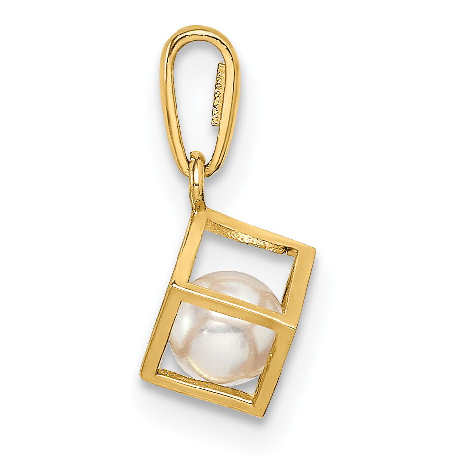 14K  3D Square w/FW Cultured Pearl Pendant-YC1374