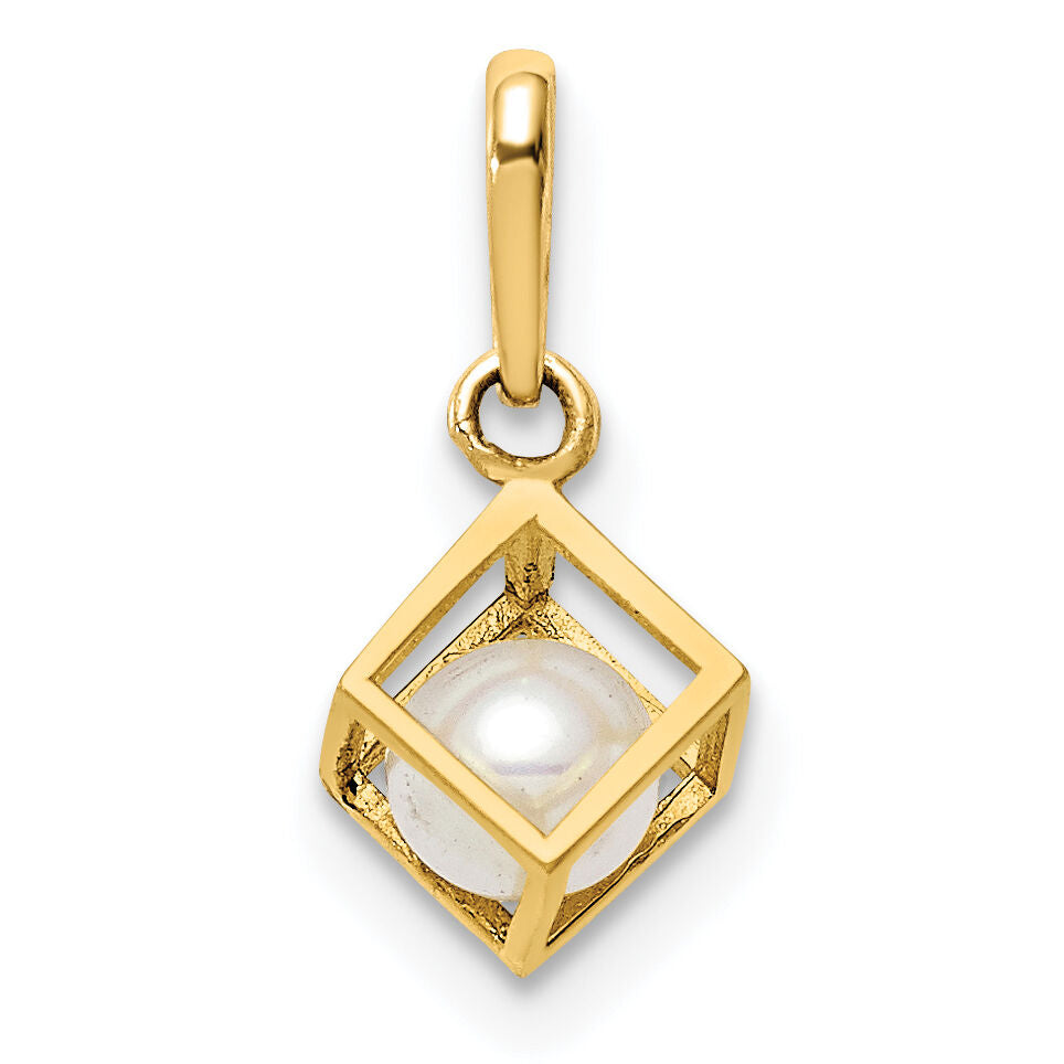 14K  3D Square w/FW Cultured Pearl Pendant-YC1374