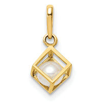 14K  3D Square w/FW Cultured Pearl Pendant-YC1374