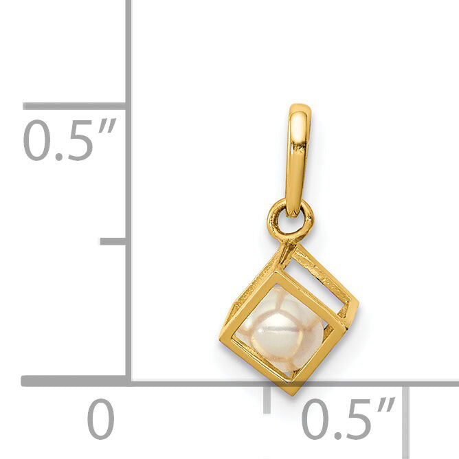 14K  3D Square w/FW Cultured Pearl Pendant-YC1374