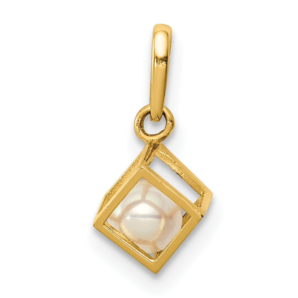 14K  3D Square w/FW Cultured Pearl Pendant-YC1374