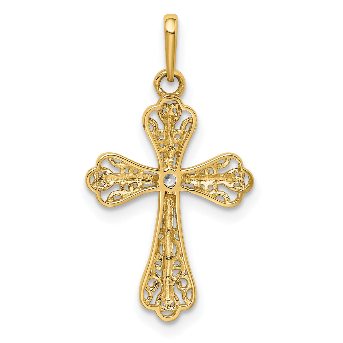 14K w/White Rhodium CZ Cross Pendant-YC1375