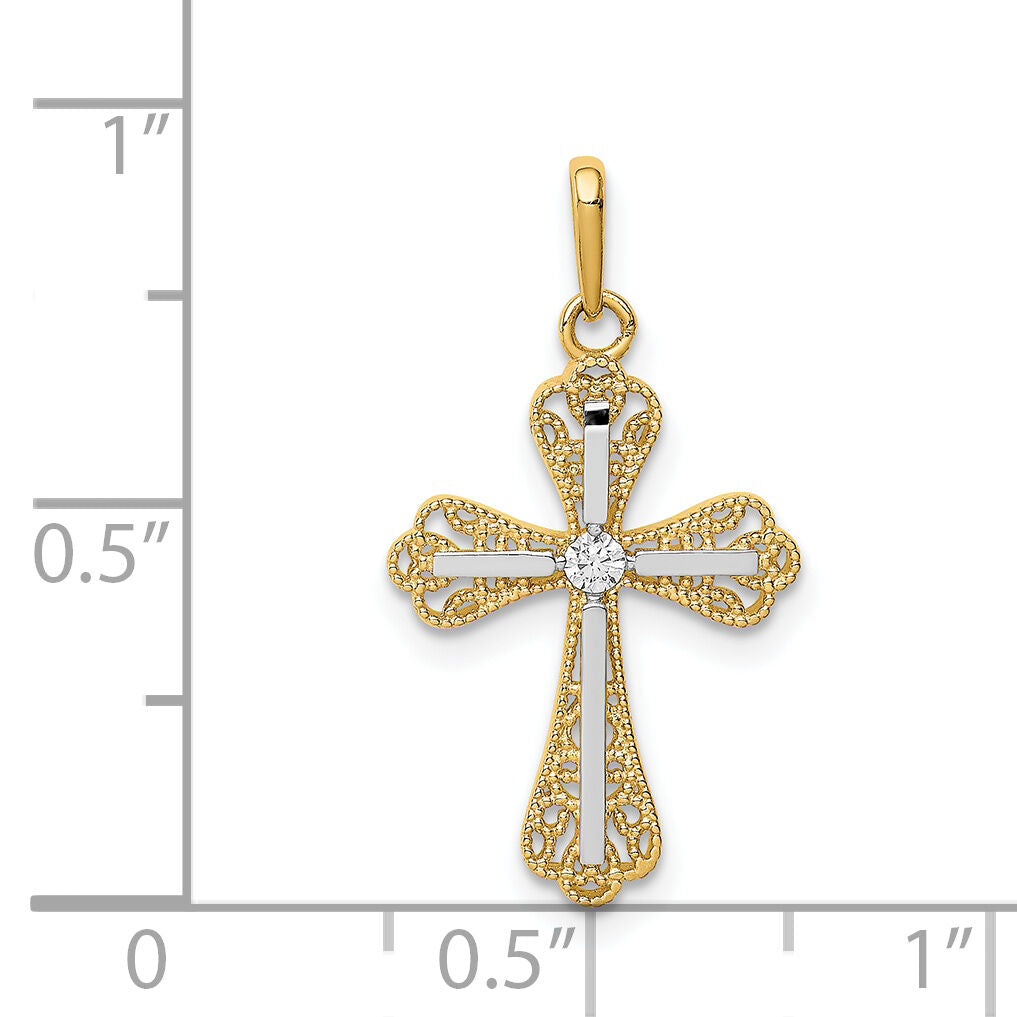 14K w/White Rhodium CZ Cross Pendant-YC1375