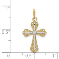 14K w/White Rhodium CZ Cross Pendant-YC1375