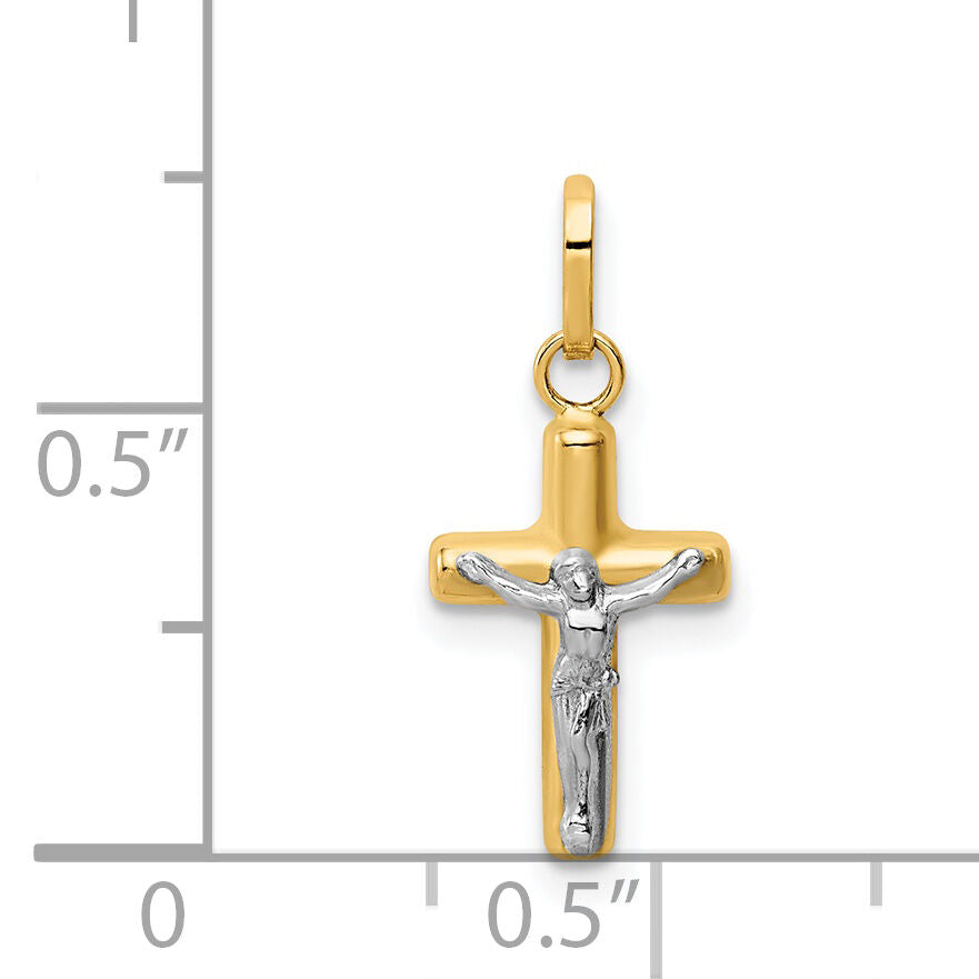 14k w/Rhodium Polished Hollow Crucifix Charm-YC1394