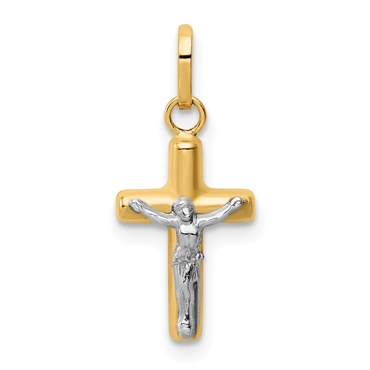 14k w/Rhodium Polished Hollow Crucifix Charm-YC1394