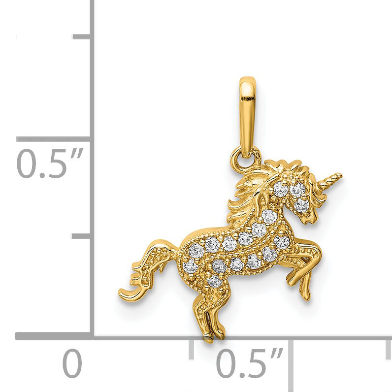 14K Rearing Unicorn CZ Pendant-YC1432