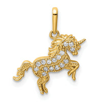 14K Rearing Unicorn CZ Pendant-YC1432