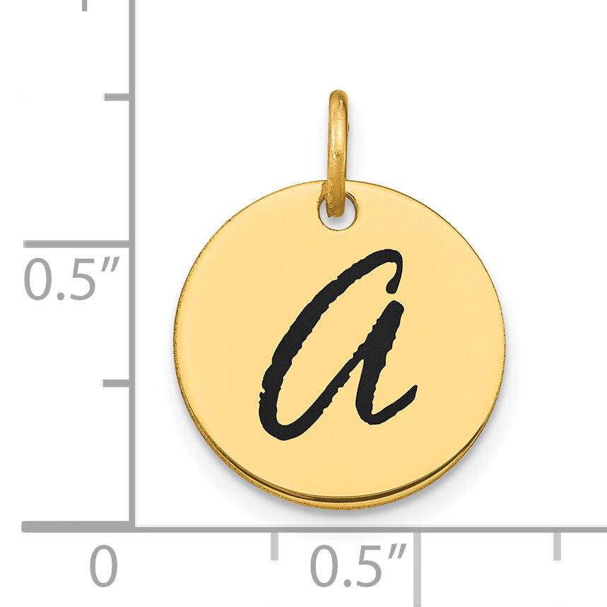 14k Polished Black Enamel Letter A Initial Disk Charm-YC1436A